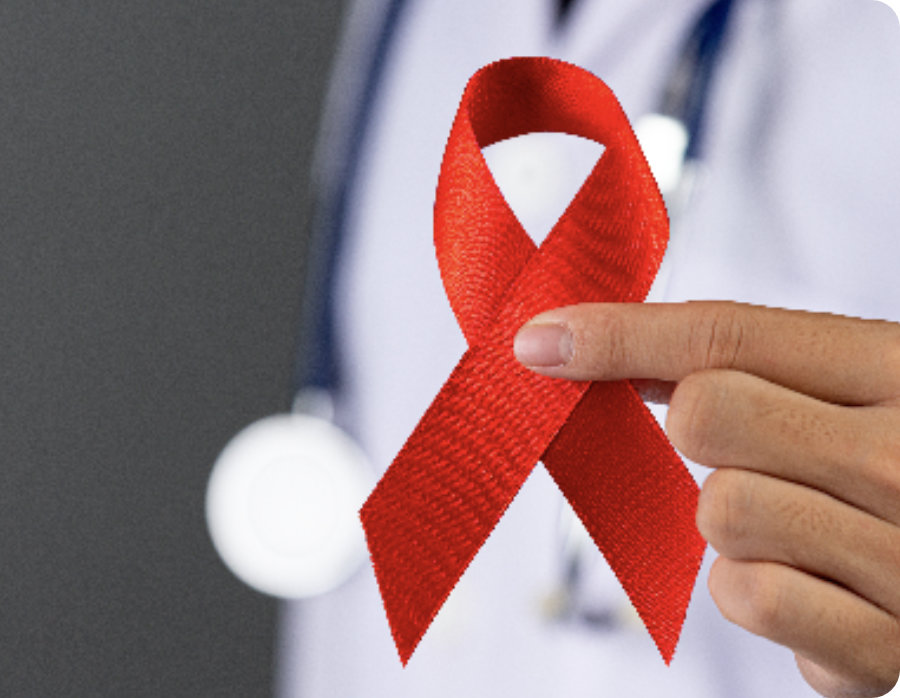 person holding red ribbon